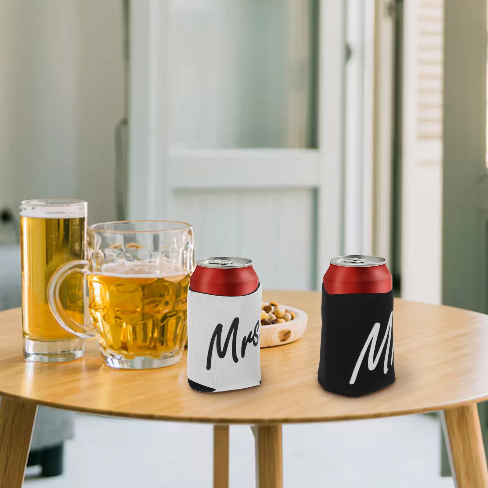 

2Pcs Mrs Mr Can Cooler Wedding Drink Sleeves Slim Beverage Holders Beer Soda Can Covers Bride Groom Party Neoprene Soda Cover