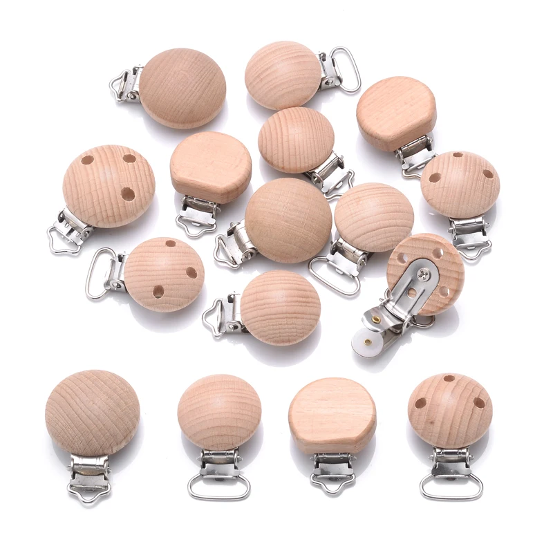 50Pcs Natural Wooden Baby Pacifier Clip Wood Dummy Nipples Holder DIY Teether Teething Chain Nursing Chew Accessory Shower Gifts