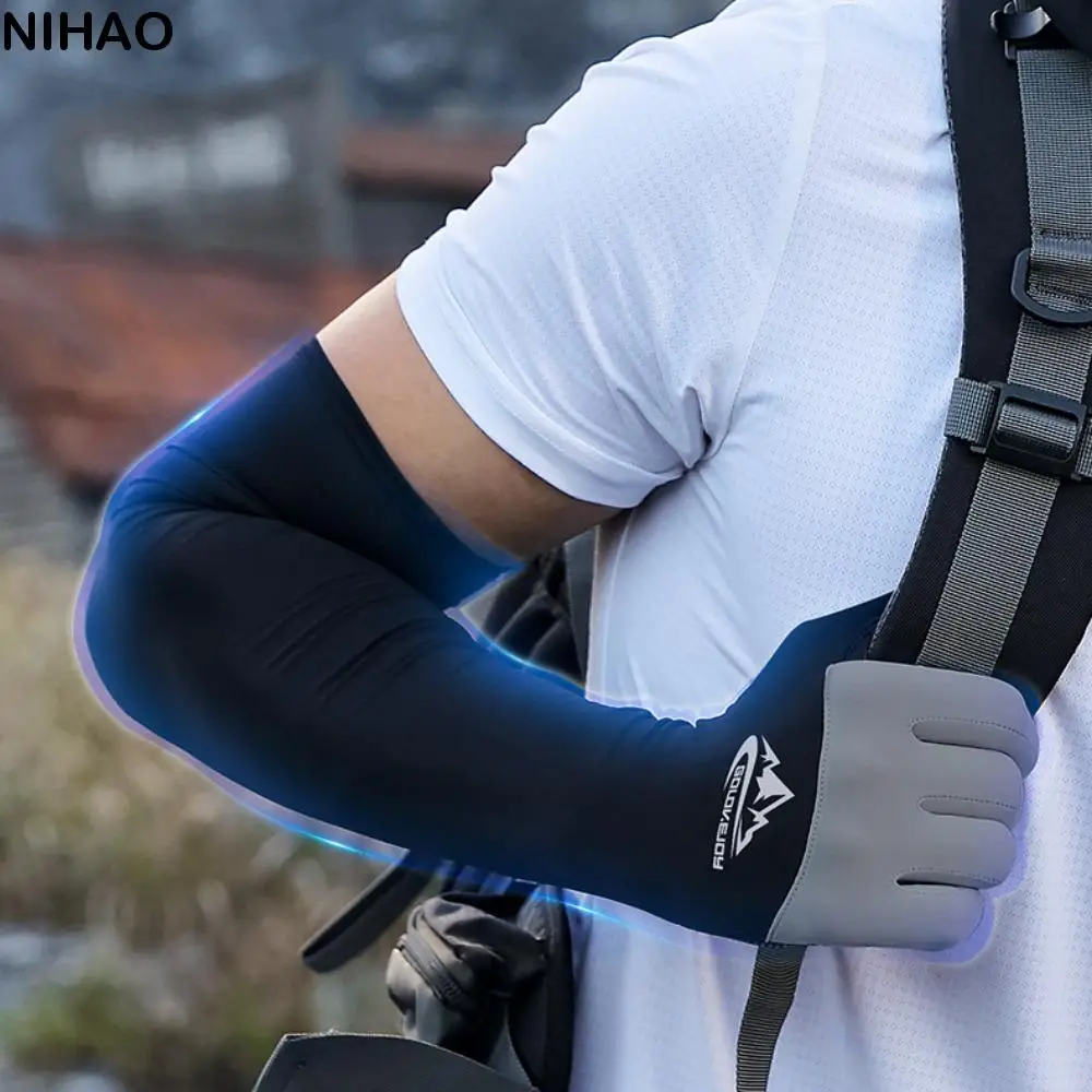 

Thin Men Ice Silk Sleeves Sun Protection Breathable Summer Long Arm Covers Quick Drying Non-Slip Anti-UV Arm Sleeves Cycling