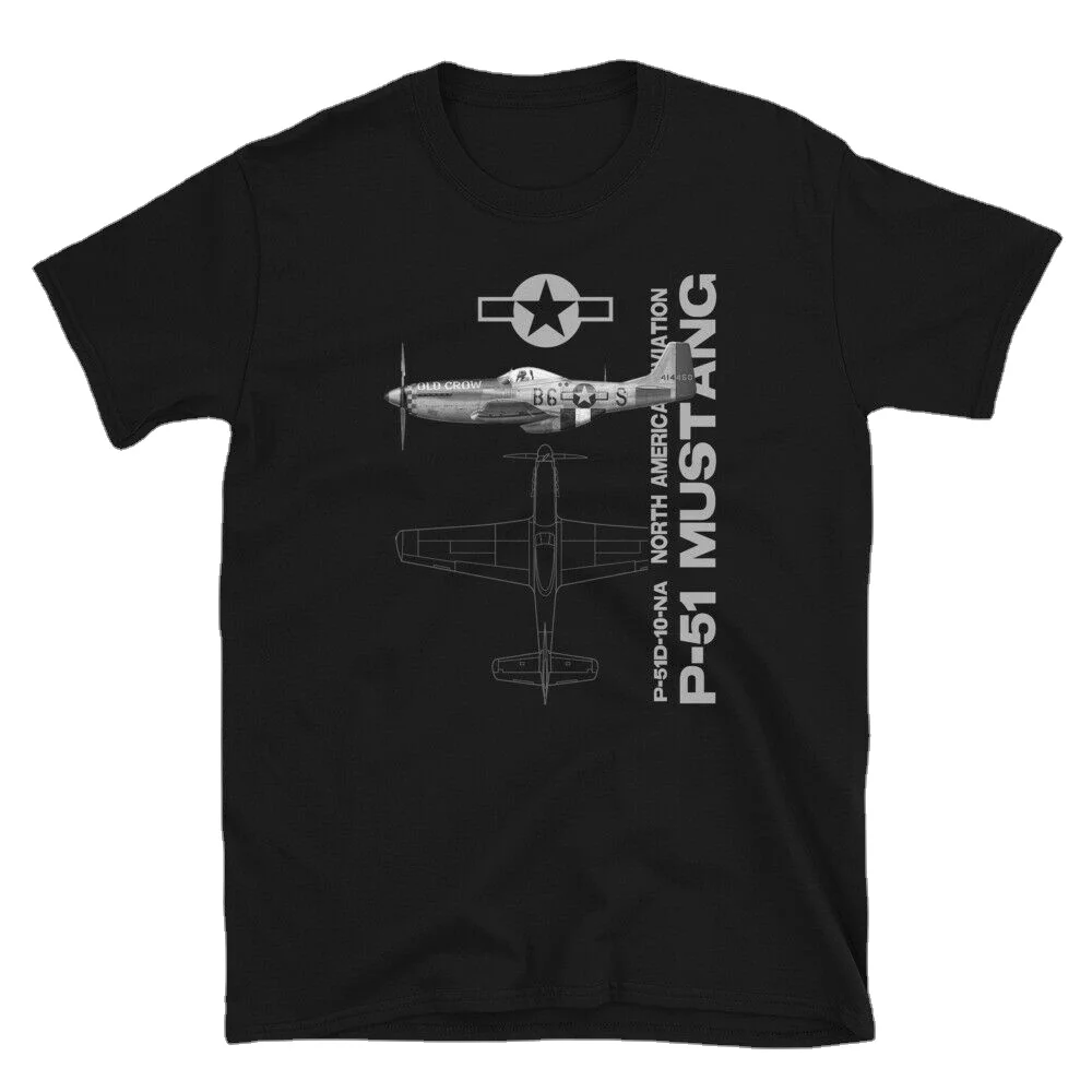 T-shirt con profilo per aereo da caccia P-51 Mustang della Seconda Guerra Mondiale. T-shirt da uomo con scollo a maniche corte in cotone estivo Nuova S-3XL