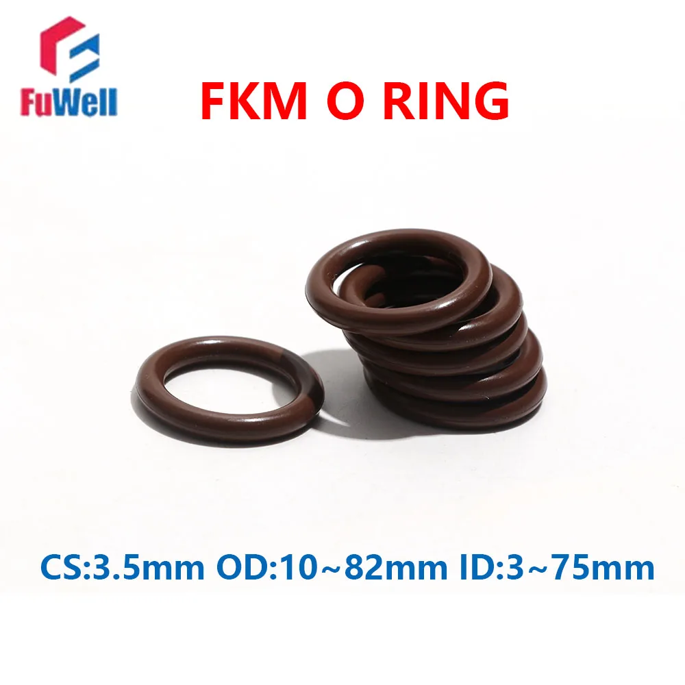 

Fuwell 200 шт. CS 3,5 мм коричневые уплотнительные кольца из фторкаучука FKM, уплотнители, прокладки, шайба, термостойкая, износостойкая, наружный диаметр 10 мм ~ 82 мм