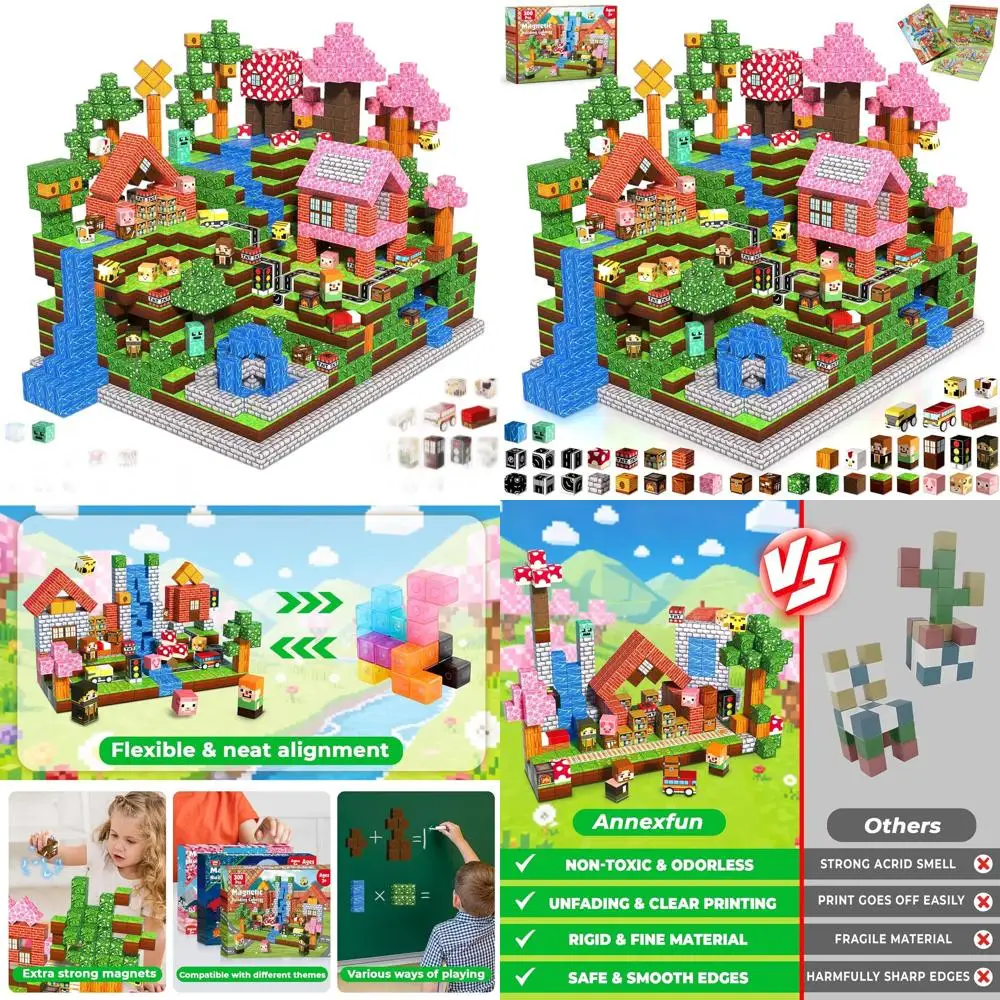 ชุดตัวต่อแม่เหล็ก: 300 ชิ้น ธีมถนนและป่า สำหรับมอนเตสซอรี่ ของเล่น STEM สำหรับเด็กอายุ 3 ปีขึ้นไป