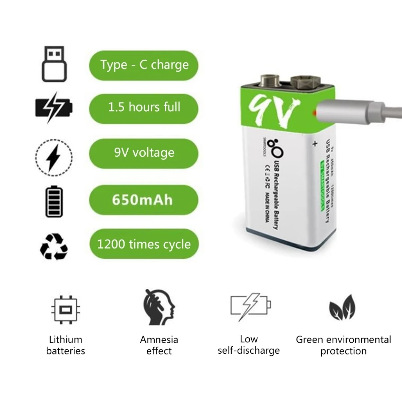 Bateria recarregável carregamento USB para brinquedo controle remoto KTV multímetro microfone