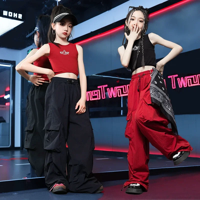 Mädchen Hip Hop Outfits Tank Top Lose Jogger Hosen Kleidung Sets Kinder Streetwear Weste Kinder Teenager Jazz Street Dance Kostüme