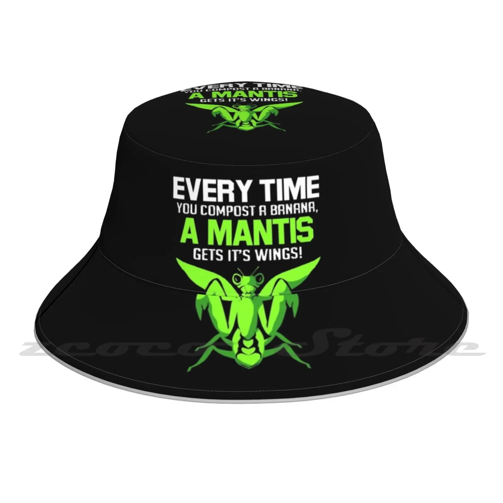 Praying Mantis Everytime Compost Banana Bug Cap Diy Foldable Sunshade Fashion Leisure Bucket Hat Praying Mantis Mantis