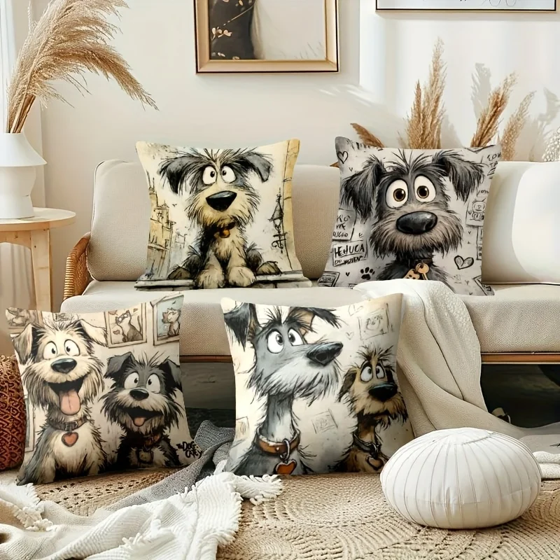 Bluey Bingo Dog Cartoon Print 4 Pack Throw Pillow Covers Set Nursery Decor Art Print Cushion for Pet Lovers Home