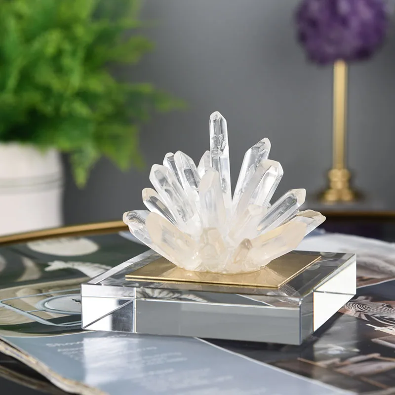 Home Decor Accessories Natural White Blue Crystal Stone Splice Flower Living Room Ornament Objects Marble Statue Christmas Gifts