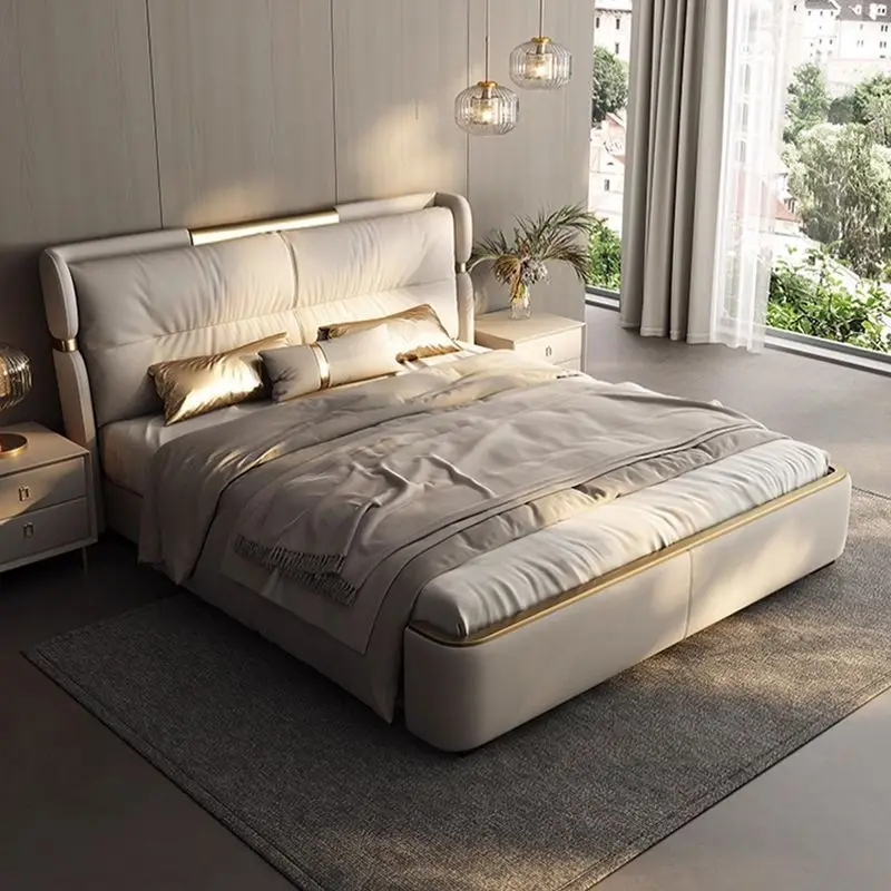 Italian light luxury high-end leather bed, 1.8m master bedroom queen bed, 1.5m storage double bed, wedding bed