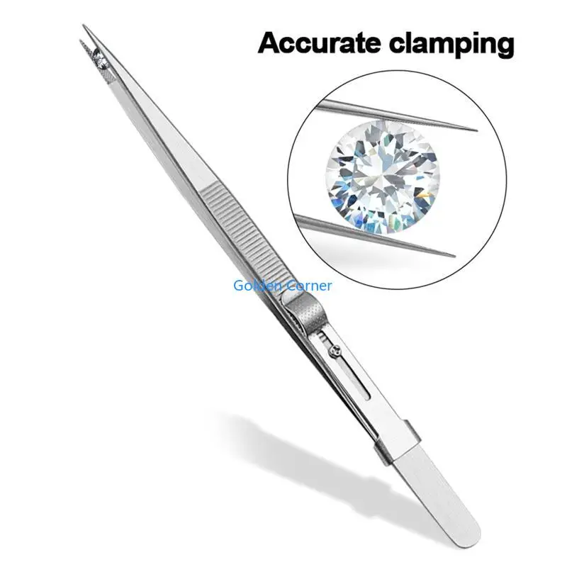 

E15D 2 Pieces/set Stainless Steel Tweezers Jewelry Making Tool Diamond Pick up Tweezers for Gemstone DIY Crafting 2 Types