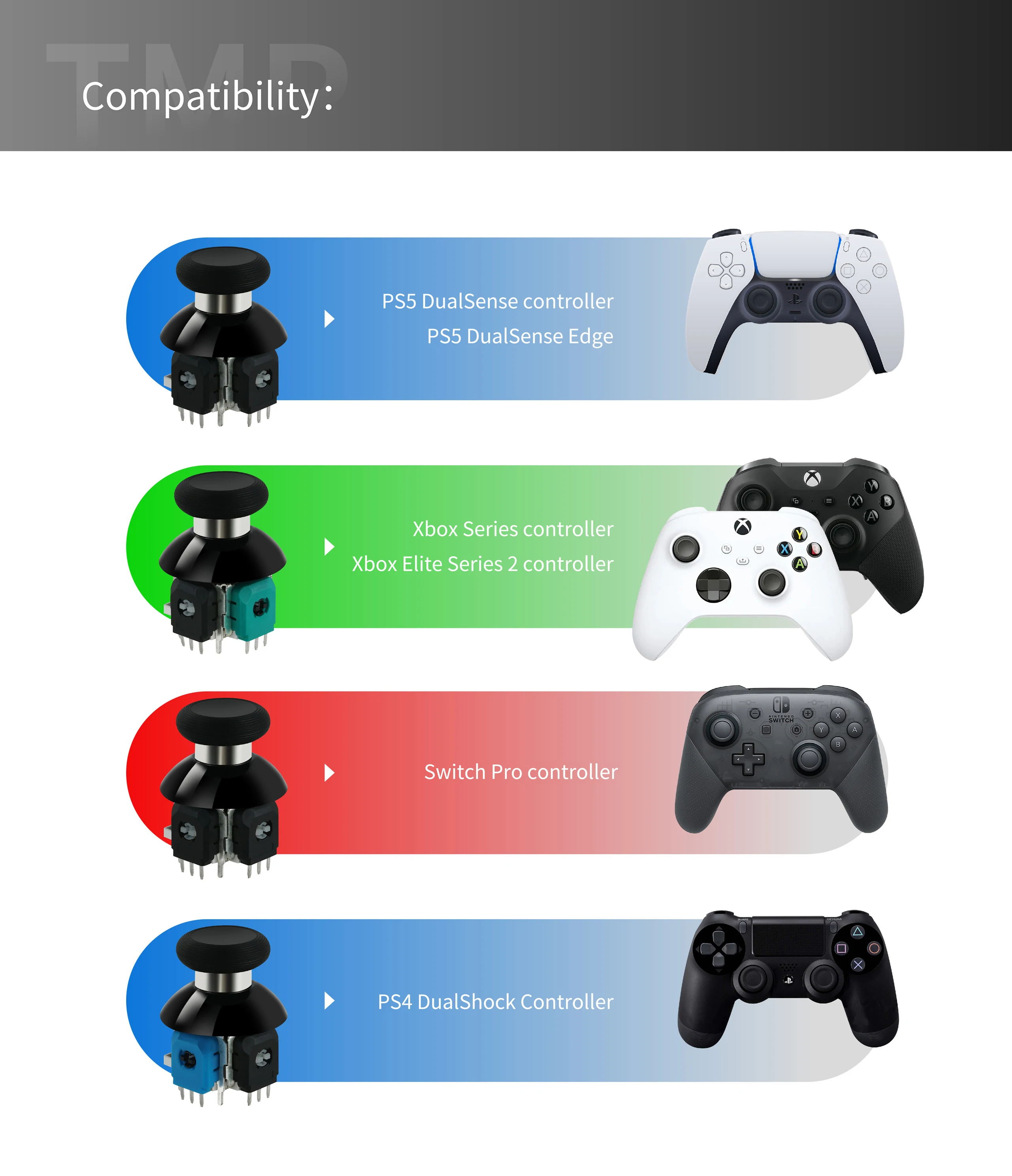 جولي كيت 720 °   عصا تحكم TMR قابلة للتعديل لـ PS4 PS5/PS5 Edge لإصلاح وحدة التحكم Switch Pro Xbox Series/Elite Series 2