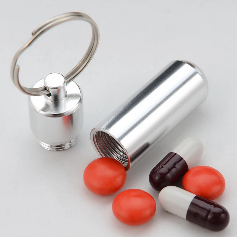EN 1pc Aluminum Alloy Waterproof Aluminum Toothpick Box Pill Box Travel Camping Container Keychain Pill Box Health Care