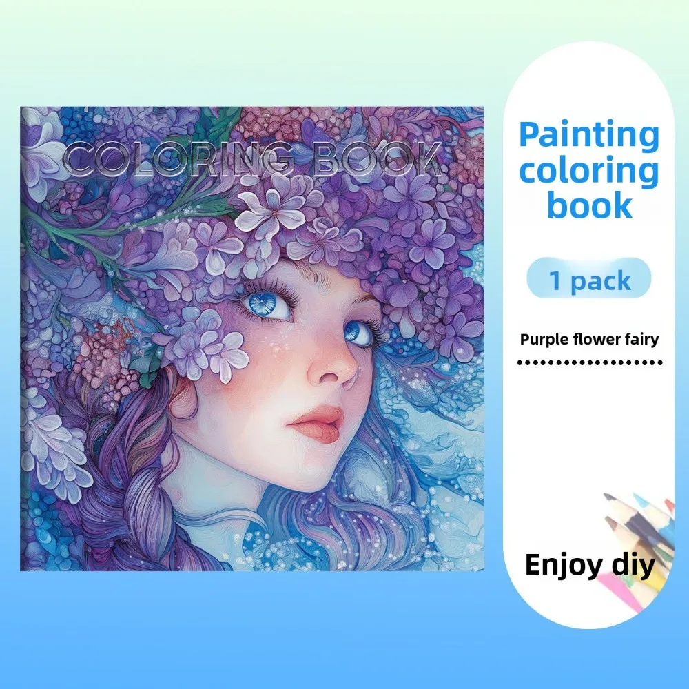 Lovely Flower Fairy Themed Coloring Book DIY Graffiti Painting Stress Relief Boost Focus Colored Pencil Compatible Art Book