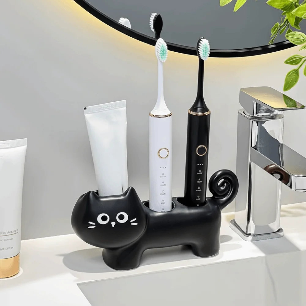 

3 Holes Electric Toothbrush Stand Ceramics Waterproof Toothbrush Holder Seat Durable Cartoon Cat Toothbrush Storage Rack