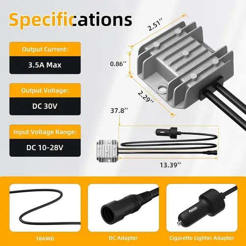 Imagen 2 del producto Cable de alimentación elevador de 12V24V a 30V CC con enchufe de encendedor de cigarrillos, kit de conversión de 10-28V a 30V 3.5A adecuado para camiones a