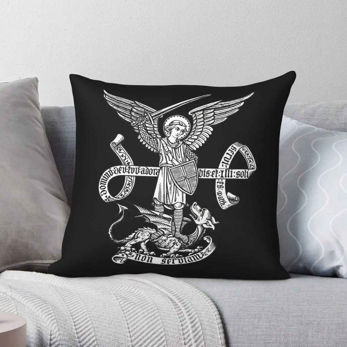 Saint Michael Catholic Archangel Square Pillowcase Polyester Linen Velvet Printed Zip Decor Sofa Cushion Case