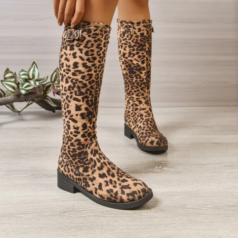 2025 женские сапоги до колена, новые зимние туфли без шнуровки на массивном каблуке, женские теплые однотонные длинные сапоги в стиле ретро, женские замшевые сапоги с круглым носком