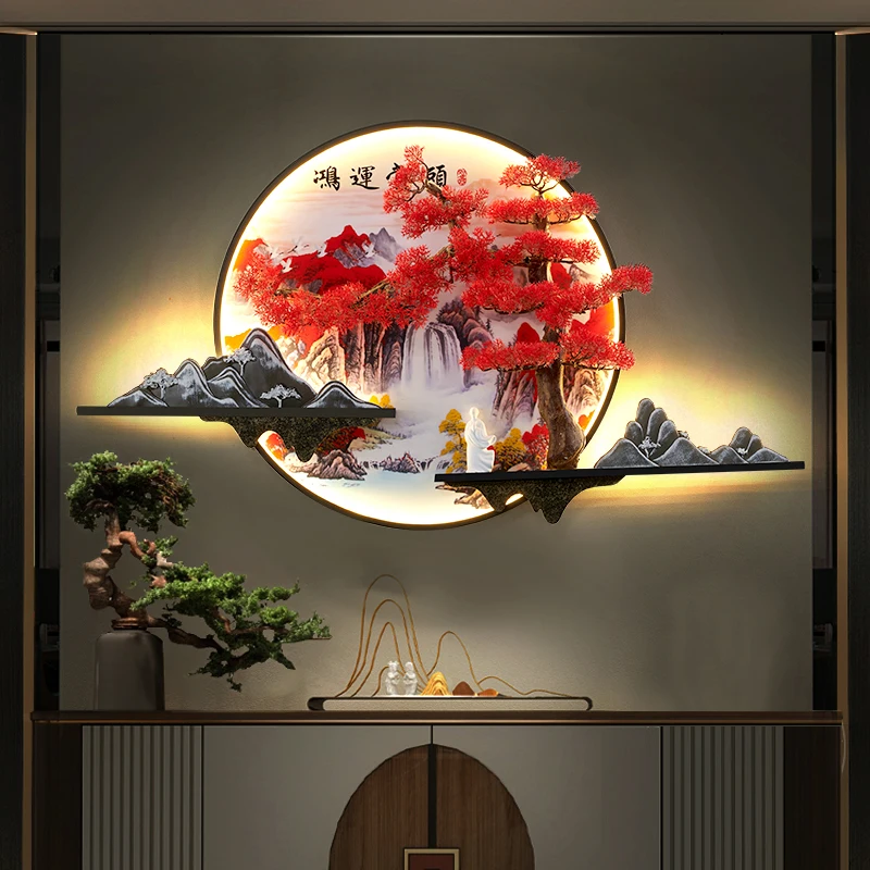 Landscape Red Pine Creative Designer Light Decor Home Living Room Bedroom Study Lamps Modern Led Picture 3D Wall Lamp Chinese