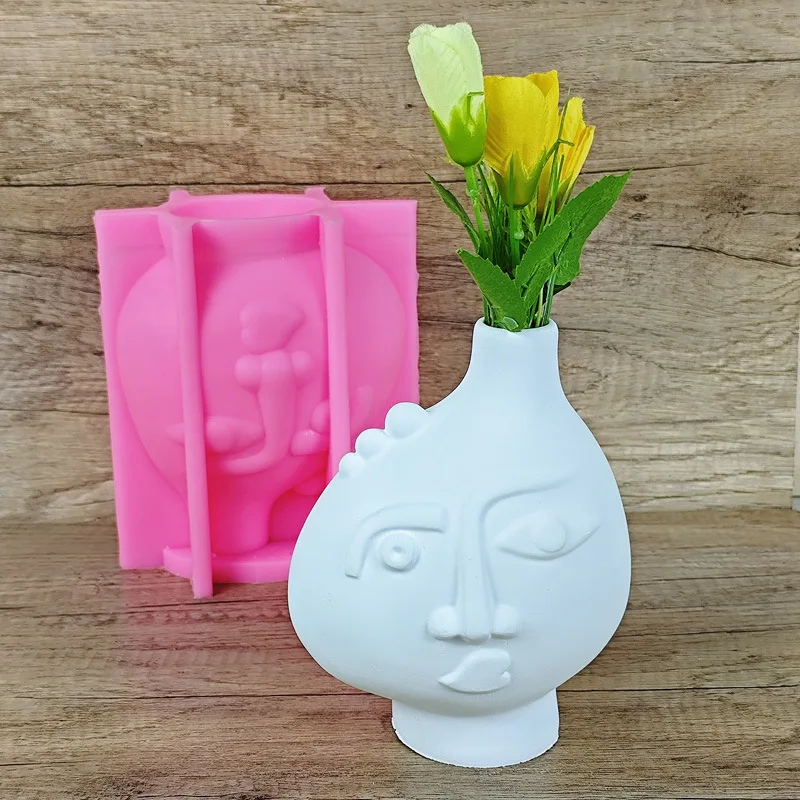 

Abstract Woman Face Vase Flower Pot Ashtray Pen Holder Silicone Mold Making Home Decoration with Epoxy Plaster Cement Handicraf