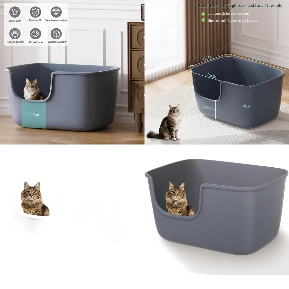 

Очень большой лоток для кошек с высокими бортиками и низким входом, глубокие стенки - 22.2 x 14.9 x 12 дюймов (высота), серый
