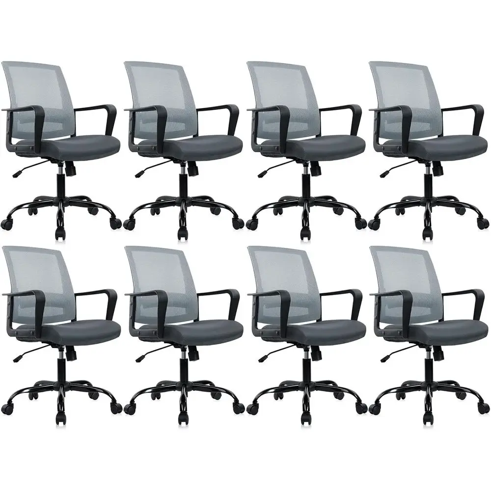 

8-Piece Set of Ergonomic Mesh Desk Chairs with Adjustable Lumbar Support and Comfortable Rolling for Home Offices - Gray