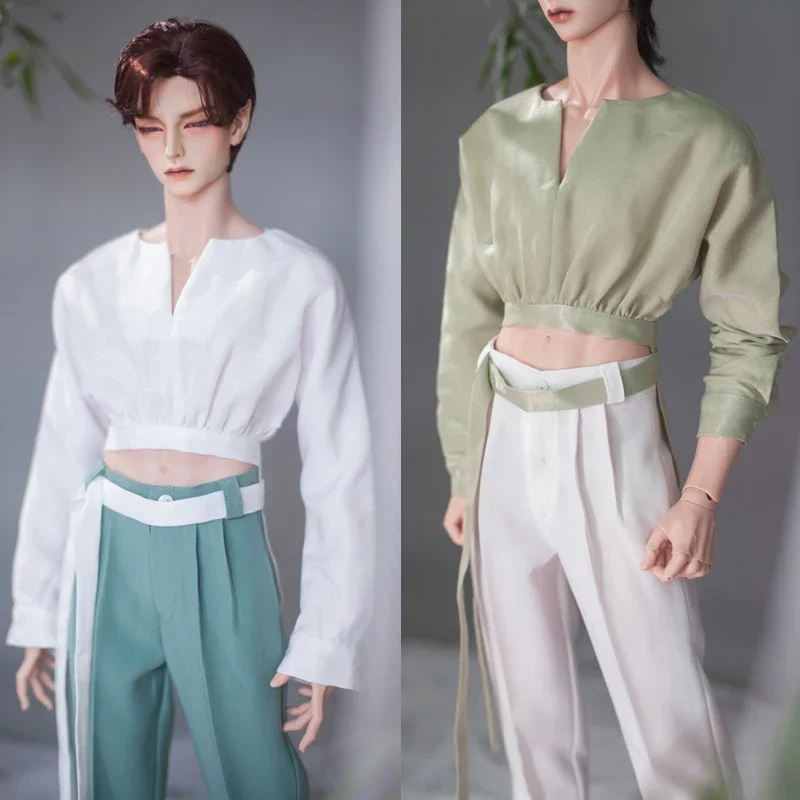 

D04-B130 children handmade toy 70/68 73 ID75 YC76 80 uncle BJD Doll clothes white green Lace up top shirt 1pcs