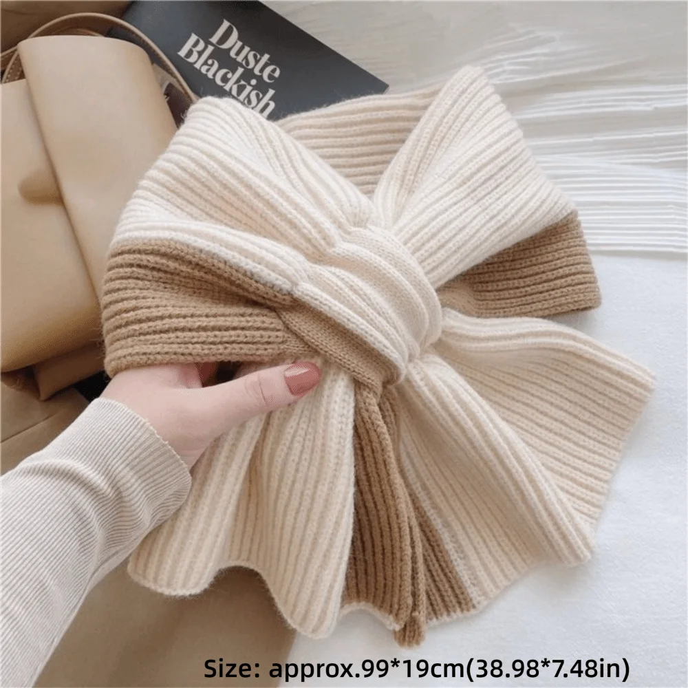 Syal Rajut Warna Campuran Elegan, Selendang Tebal, Penutup Leher Anti Angin, Penghangat Leher Musim Dingin