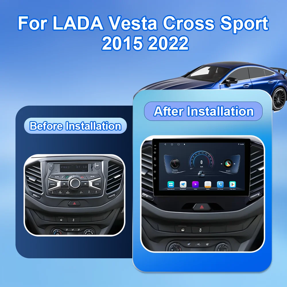 Car For LADA Vesta Cross Sport 2015 - 2022 Android 15 CarPlay Auto Radio Stereo Multimedia Video Player GPS Stereo 4G WIFI QLED