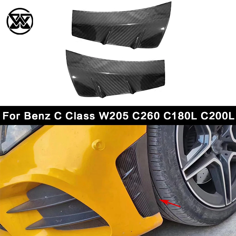 Real Carbon Fiber Front Bumper Side Air Vent Splitter Canard for Mercedes C Class W205 Sport C260 C180L C200L 2019-2021