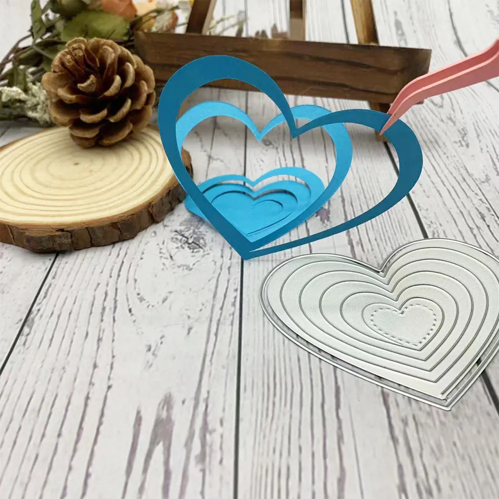 Multi Layer Nested Dot Heart Metal Cutting Dies DIY Valentines Wedding Scrapbooking Card Layer Background Embossing Craft Die Cu