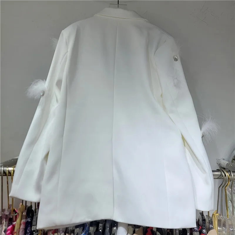 Eeovni designer pena emendado terno blazer para mulheres moda duplo breasted bolsos jaqueta 2025 novas roupas casaco 1a1000