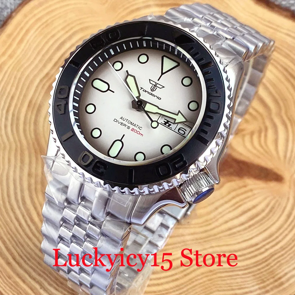 

Diving 20ATM Waterproof Tandorio 41MM Watch White Automatic NH36A Men Watch Double Date Display Dome Sapphire Glass