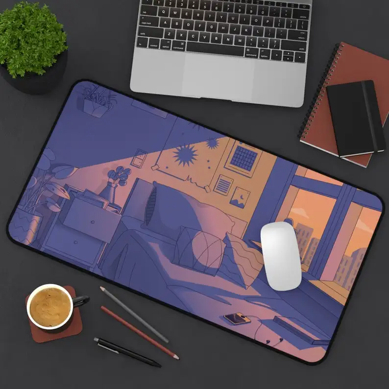 

Purple-themed Anime Desktop Mats, Cute Kawaii Desk Decoration, Artistic Style Deskmat, Perfect Gift for Friends Kawaii Desk Pad