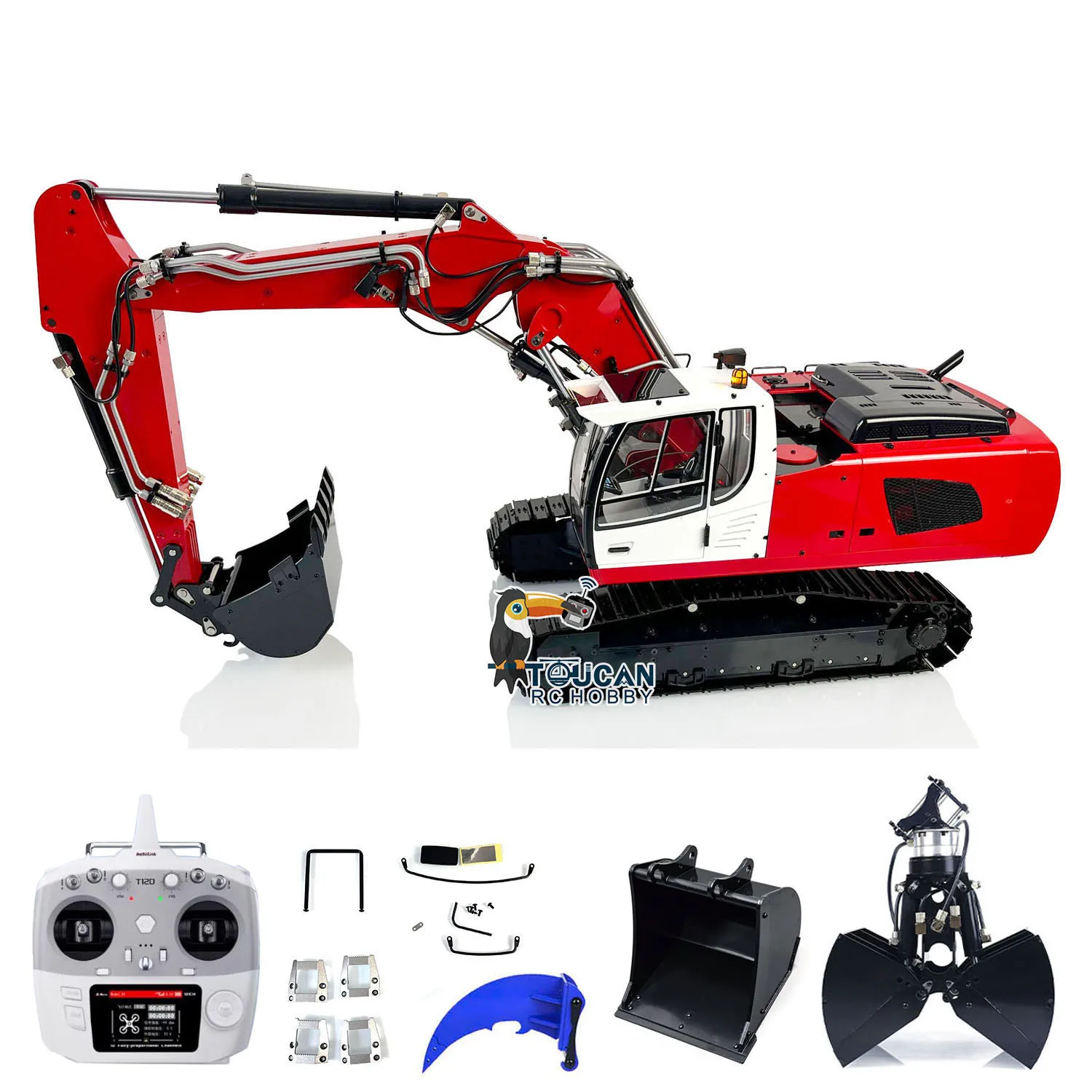 Czerwona 1/14 Hydrauliczna Koparka RC 946 3 Ramiona Gąsienicowa Koparka Budowlana Model Radiowy Rozłupywacz Szczękowy Zabawki dla Dorosłych TH22730 TOUCAN RTR Ver