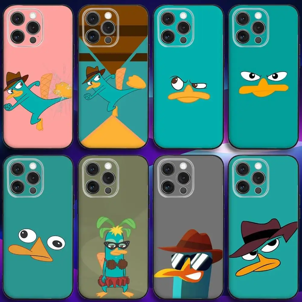 

Phone Case For iPhone 17,16,15,14,13,12,11,Pro,Max,Plus,X,XS,SE4,E,Mini,Soft P-Perry Cartoon Platypus Black Case