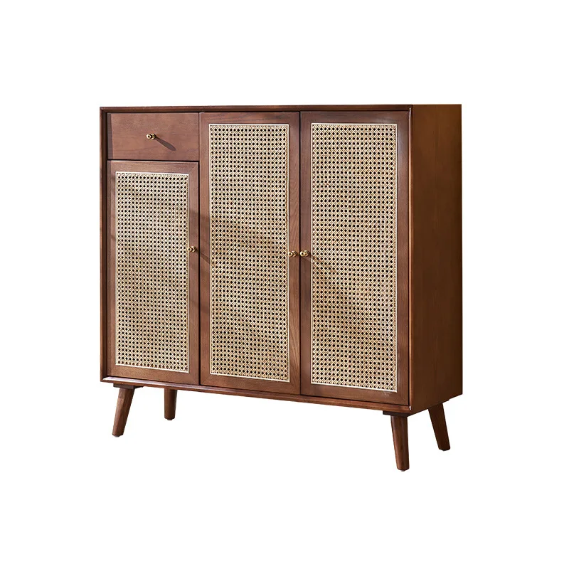 

Rattan shoe cabinet walnut living room household wall storage foyer solid wood porch cabinet B & B