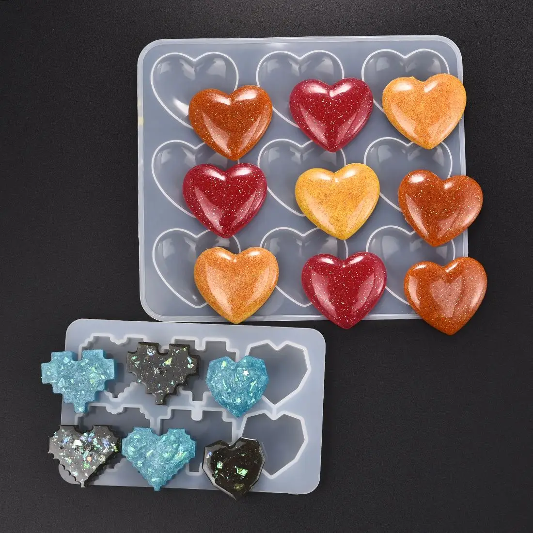 6/9 Grids Heart Shape Resin Molds For Keychain Necklace Jewelry Charm Pendant DIY Epoxy Silicone Mould Jewelry Making Supplies