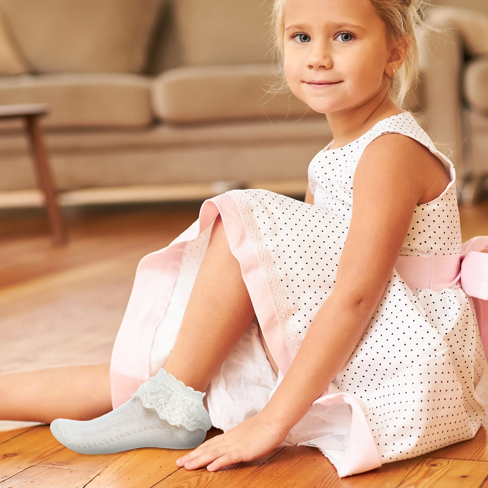 

Girls Ruffle Lace Trim Ankle Cotton Boot Breathable Thin Dress For Flats Casual Wear Children Princess Short Loose Socks