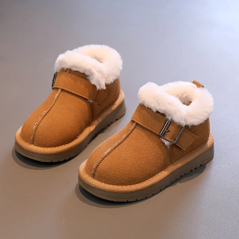 New Kids Shoes Boots for Girl Winter Boy Snow Boots Solid Color Fluffy Children Fashion Ankle Cotton Boots Causal Warm Versatile