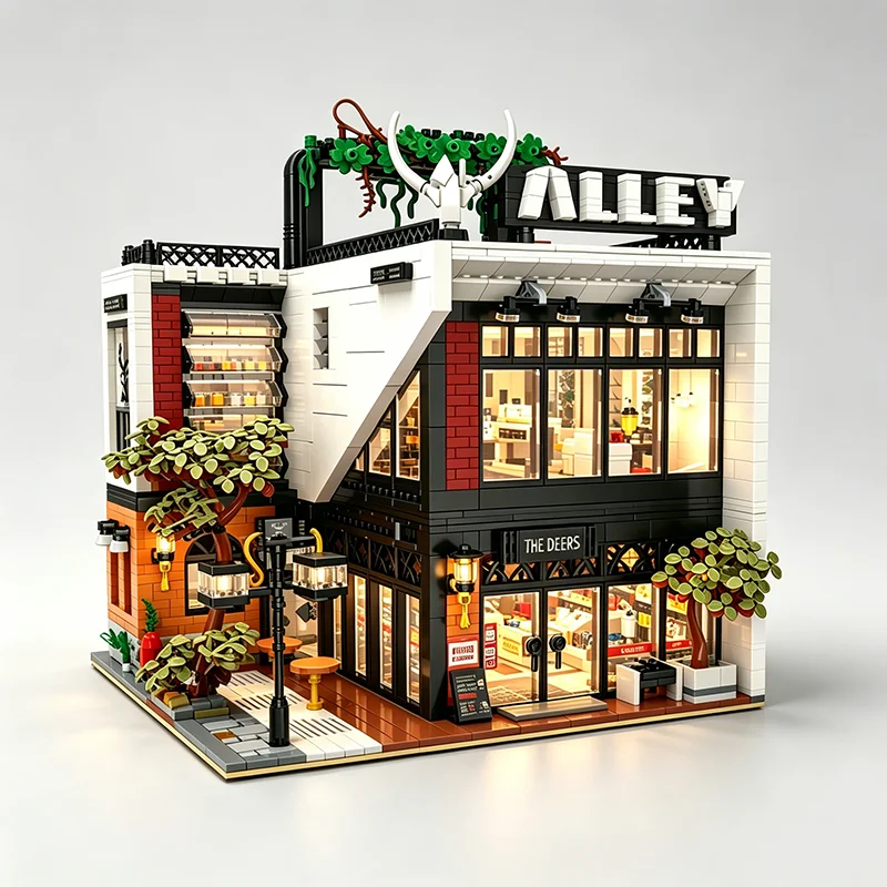 

3423PCS Milk Tea Shop Building Blocks City Architecture MOC Bricks Set With Light Street View Educational DIY Toy Adult Gift