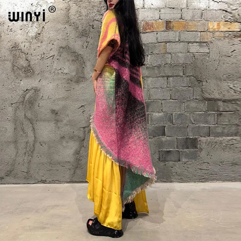 WINYI new winter clothes for women Geometric print Africa Luxury Long Fur Loose OverCoat Thick Warm long down coat winter dress