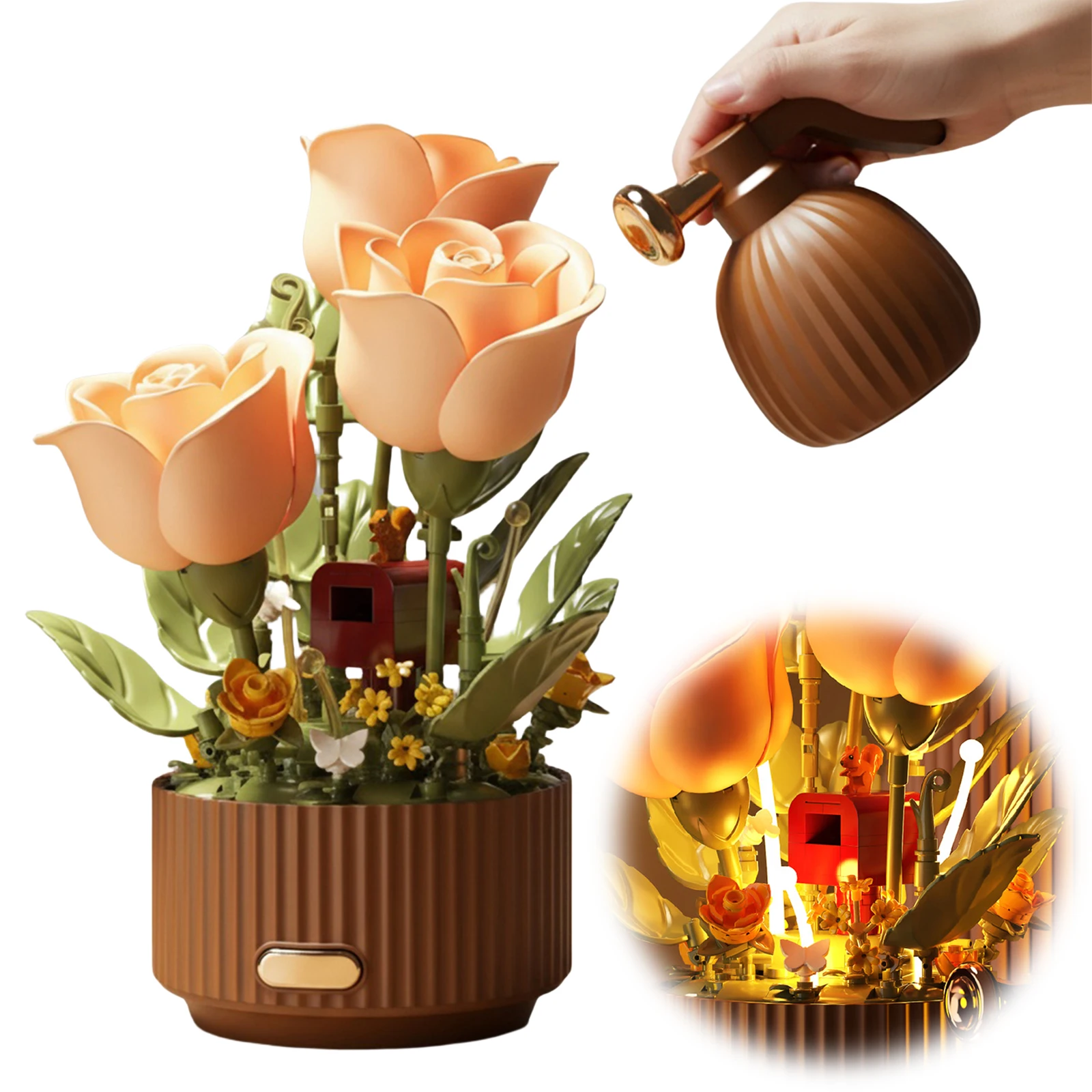 

Everlasting Flower Building Blocks Bloom Garden Creative Hand-assembled Rose Bouquet Desktop Ornament Model Toy Birthday Gift