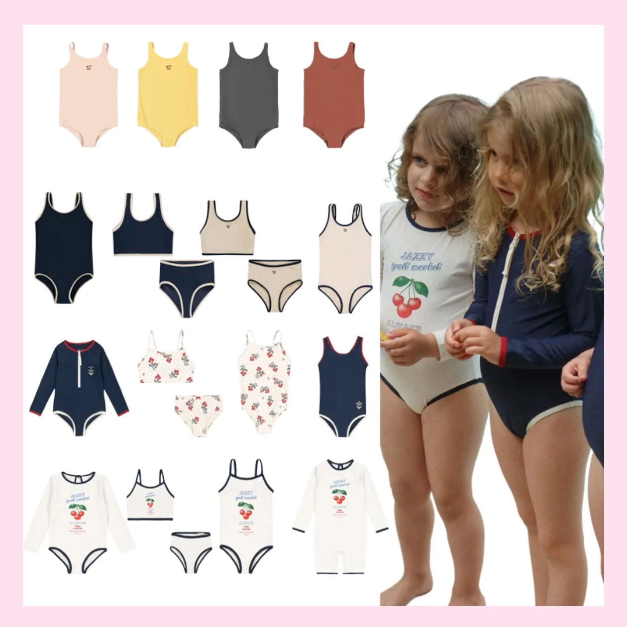 

in Stock！ KS Girls' Swimsuit 2026 Spring/Summer Children's Cherry Solid Color Swimsuit Series Clothes