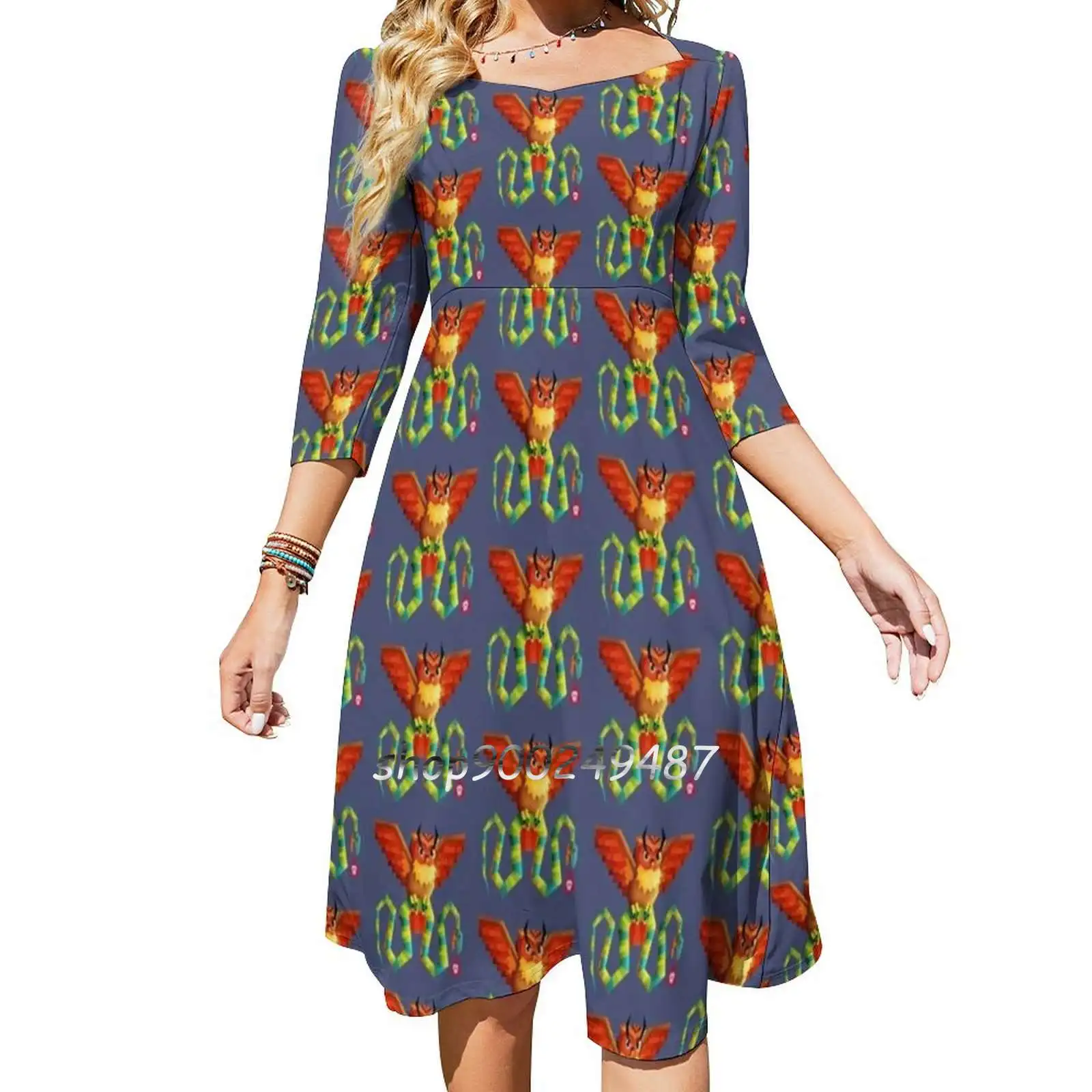 

Law Of Nature Square Neck Dress Cute Loose Print Dresses Elegant Beach Party Dress Owl Snake Viper Piton Reptile Bird