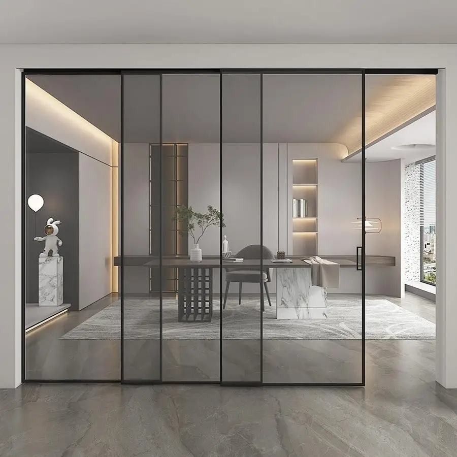 Modern Minimalist Corrosion Resistance Tempered Glass Living Room Aluminum Sliding Door For Residential Commercial Interior Use