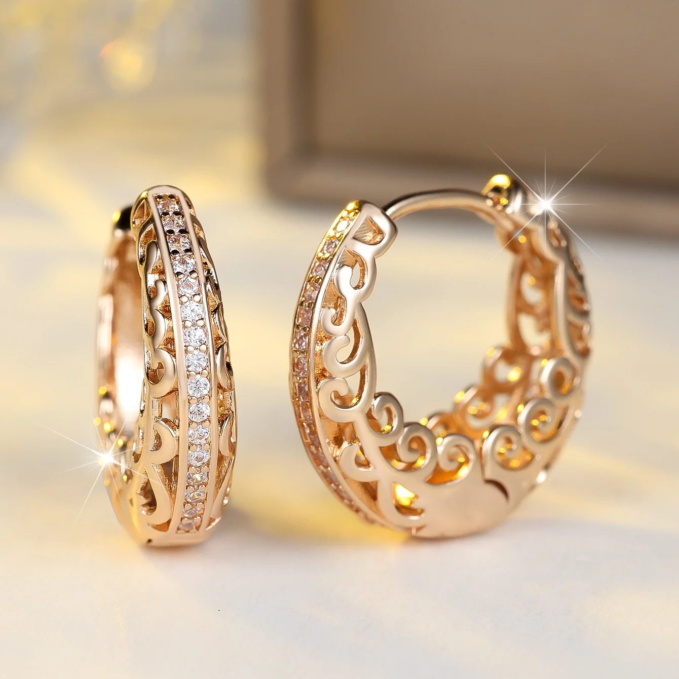 Geometric Skeleton Luxury Cute Female Clip Earrings Charm Gold Color New Trendy White Zircon Stone Wedding Jewelry For Women