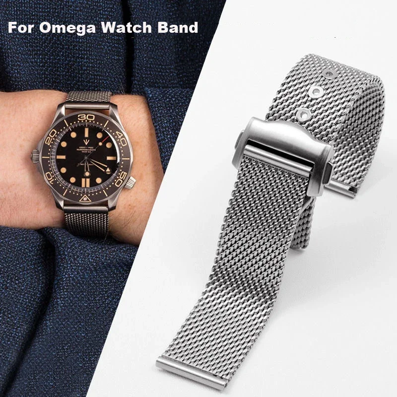 Premium-Grade Titanium steel Chain Strap For Omega 007 Seamaster Diver 300 Watch Band Replace Milanese Stainless Bracelet 20mm