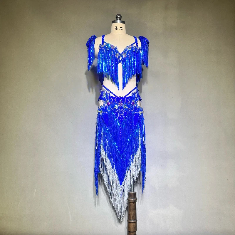 

Комплект для танца живота: индивидуальный топ с пайетками + юбка с бахромой, 2 предмета, профессиональная одежда для восточных танцев для женщин