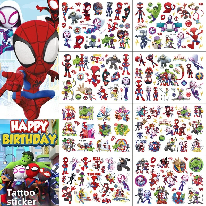 

Hot Selling Cute Creative Spider Man and His Magical Friends Cartoon Tattoo Stickers Water Transfer Disposable Tattoos
