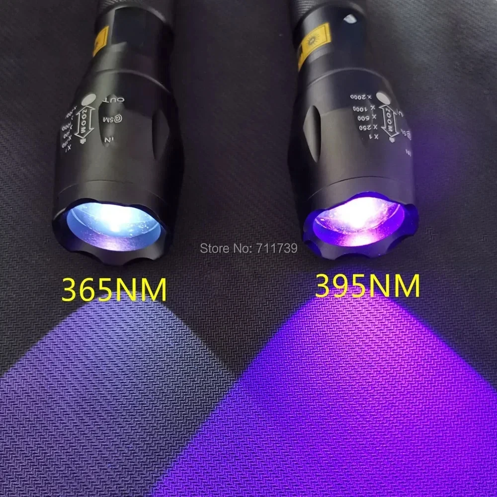 Zoom UV LED Flashlight 365nm 395nm Invisible Ink Marker Cat Dog Urine Tinea Ore Money Scorpion Fluorescence Light Use AAA 18650