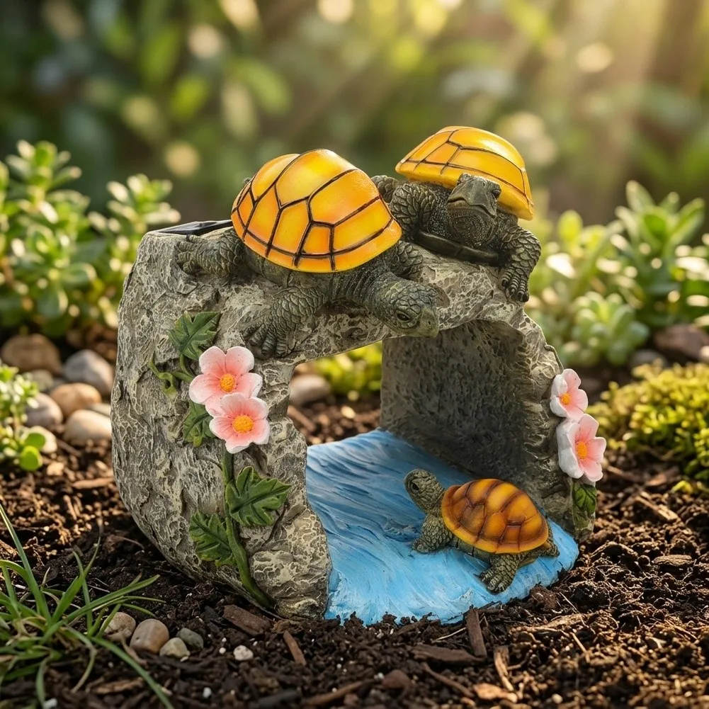 turtle-shaped resin for solar light for garden yard decor with drainage function 17.2 14.5 16.5 cm waterproof turtle-shaped